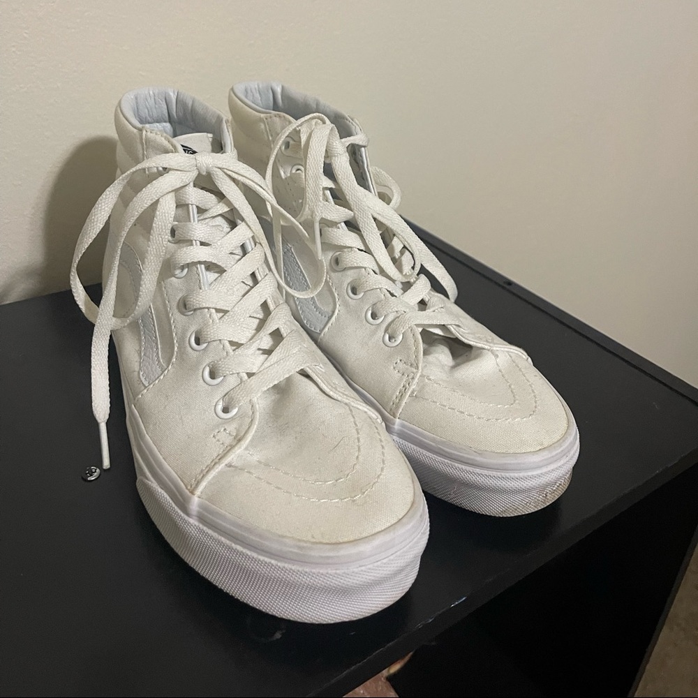 All white high top vans